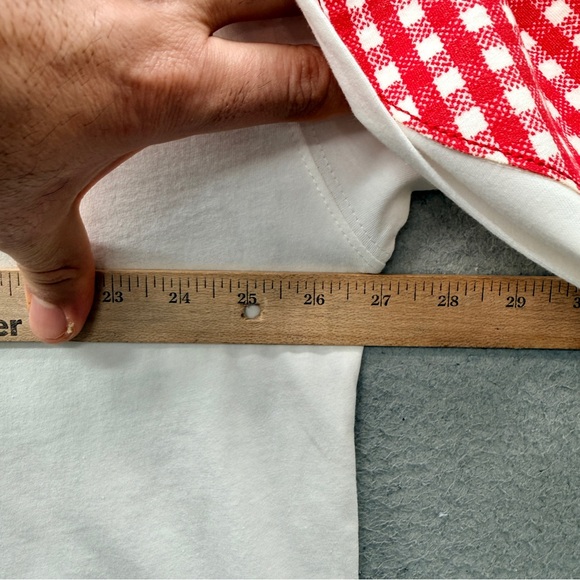 NWT DAYDREAMER Gingham Heart Sleeve Patch Long Sleeve Tee Vintage White One Size - Picture 10 of 16